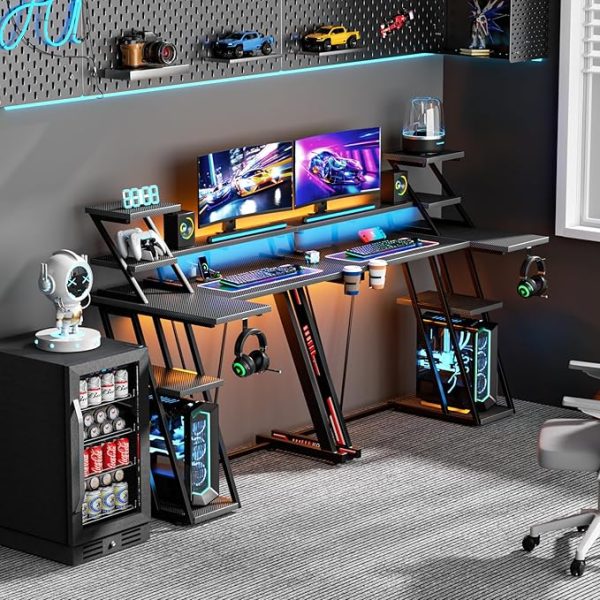 Reversible Corner Gaming Desk with LED Lights