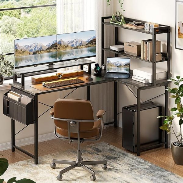 L Shaped Computer Desk with Bookshelf